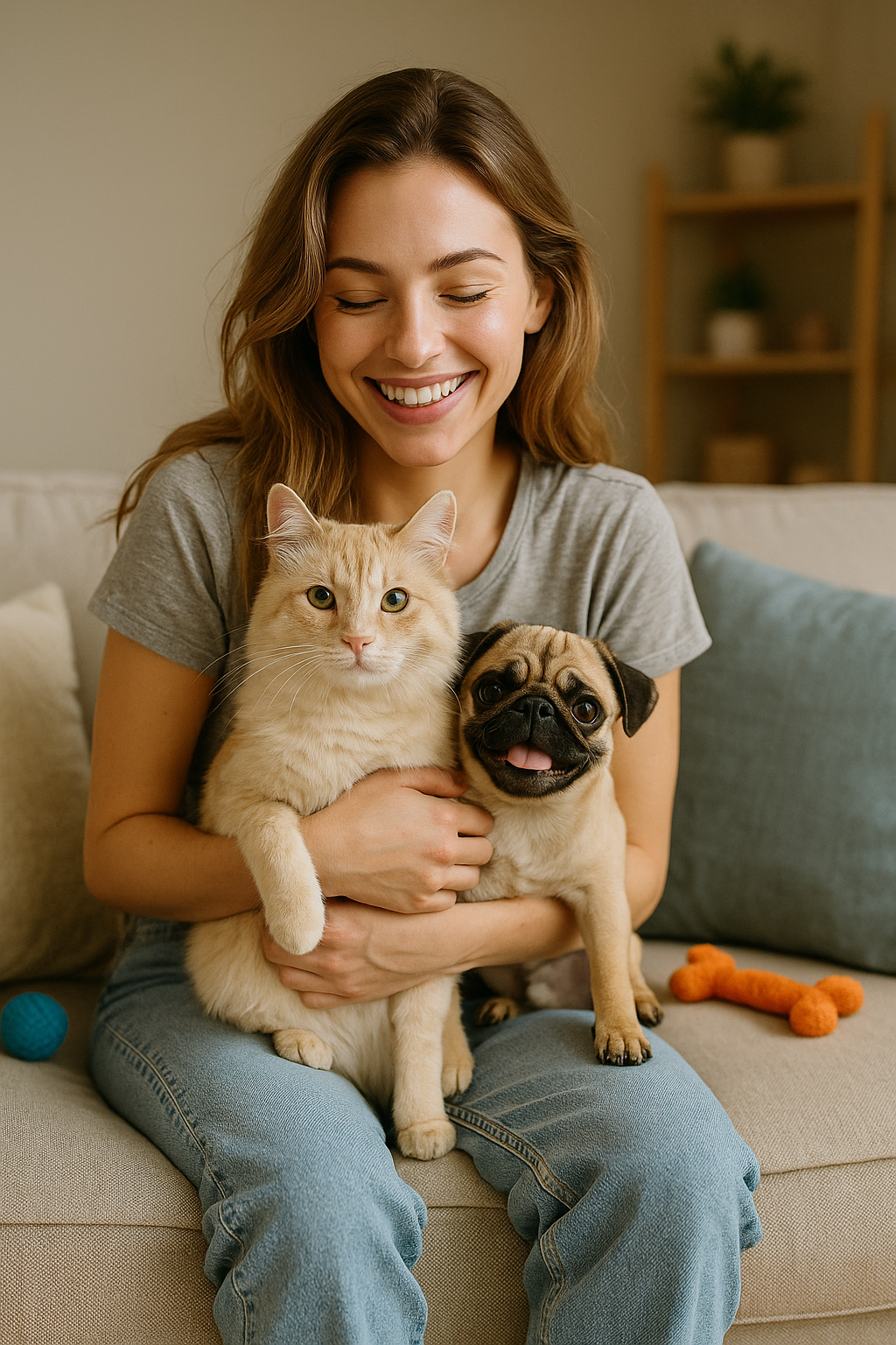 Mulher com seus 2 filhotes pet