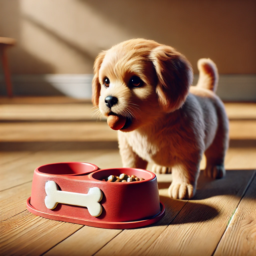 filhote comendo no comedouro