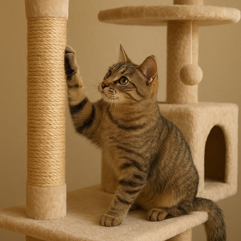 gato junto com seu arranhador de gatos